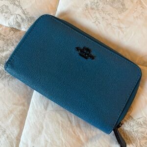 Coach Teal Leather Zip-Around Wallet